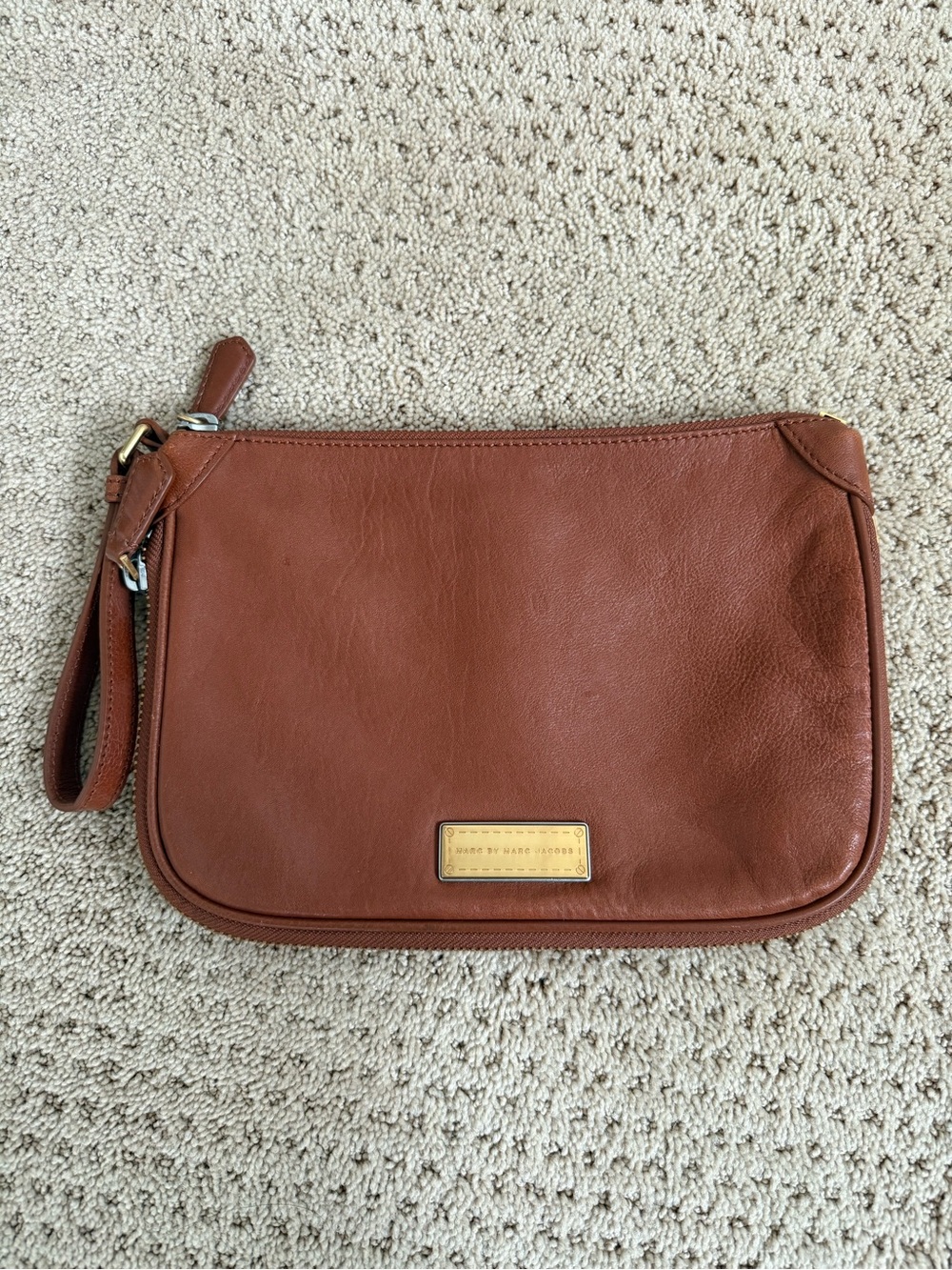 Marc by Marc Jacobs Rust Brown Leather Wristlet with Gold Plate